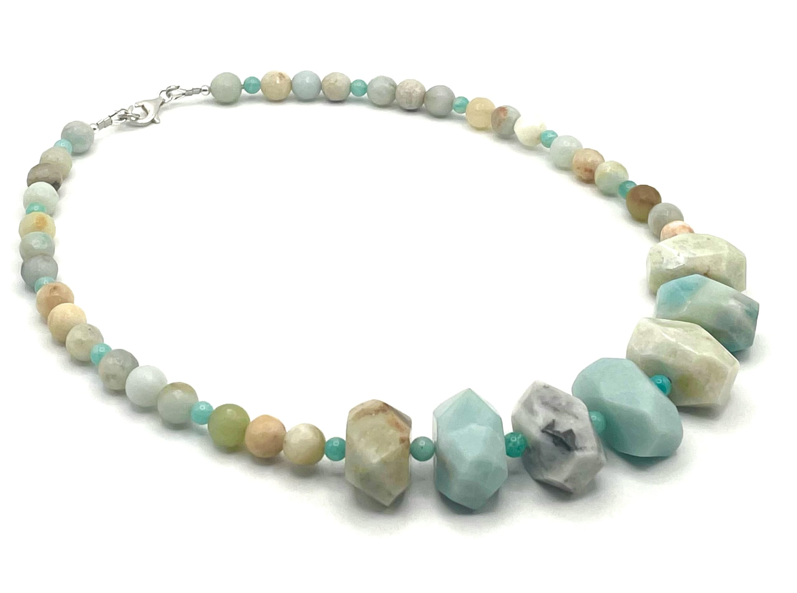 Amazonit Halskette, Naturstein Choker, 925 Sterling Silber, italienischer Edelstein Schmuck, März Birthstone Geschenk für sie, Made in Italy
