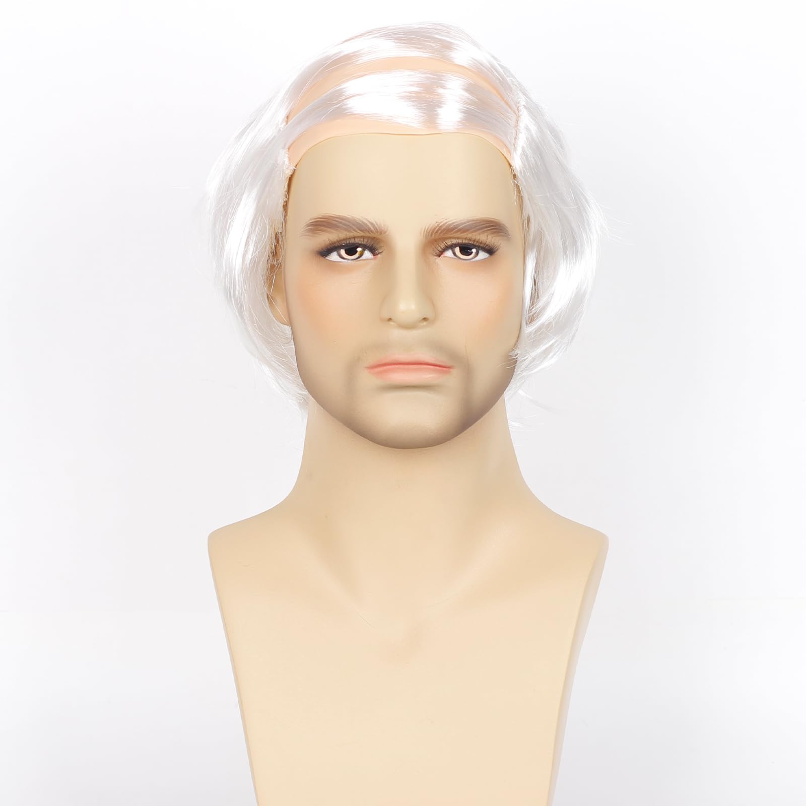 ASKUANG Old Man Costume Wig Short Wavy Old Man Bald wig Comb Over Style for Bald Costume Party Funny Wigs (White)