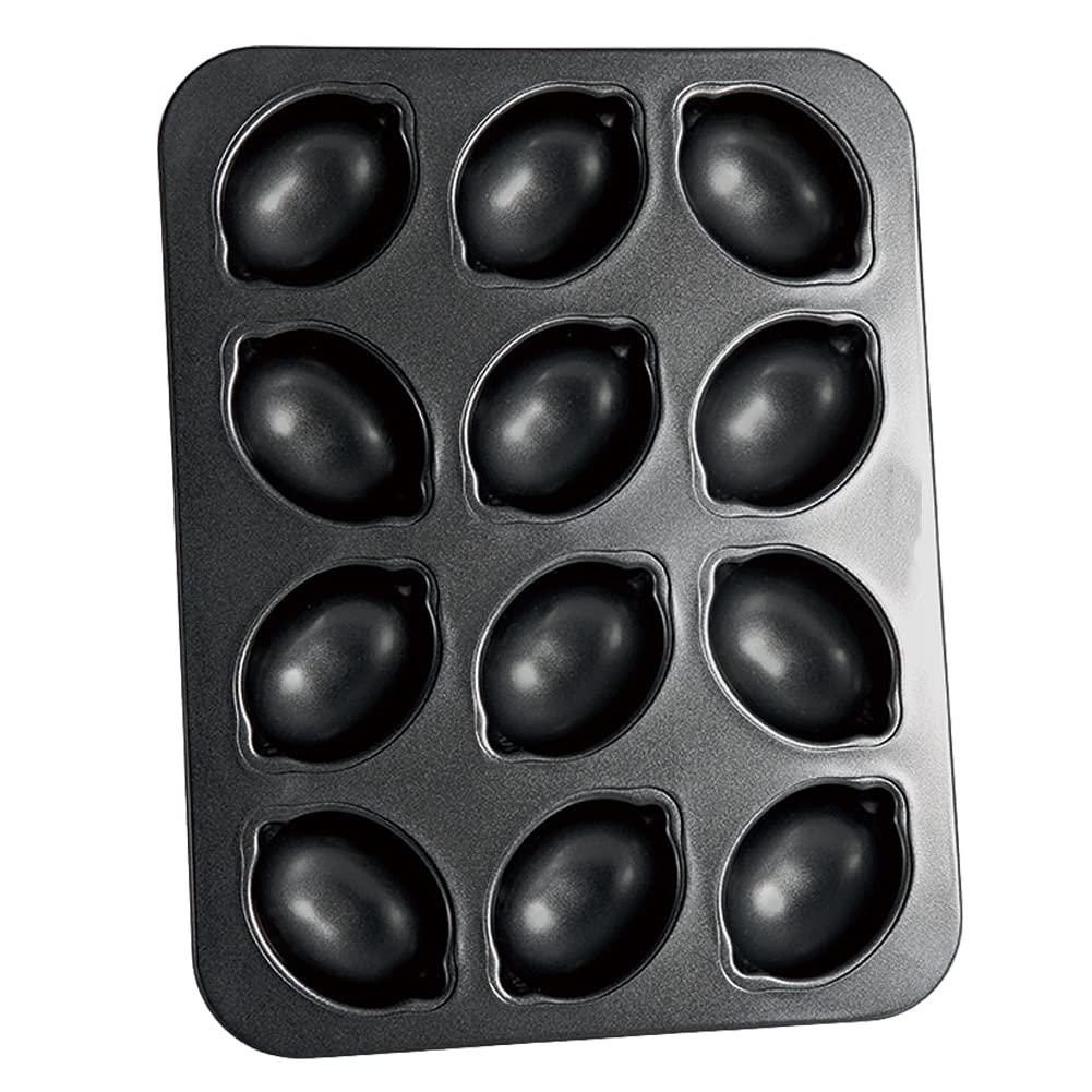 CANDeal - Molde antiadherente para tartas y magdalenas con forma de limón de 12 cavidades para horno, utensilios para hornear de liberación rápida para pudín, postre, mousse