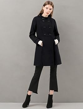 Amazon.com: Allegra K Women's Stand Collar Double Breasted Slant