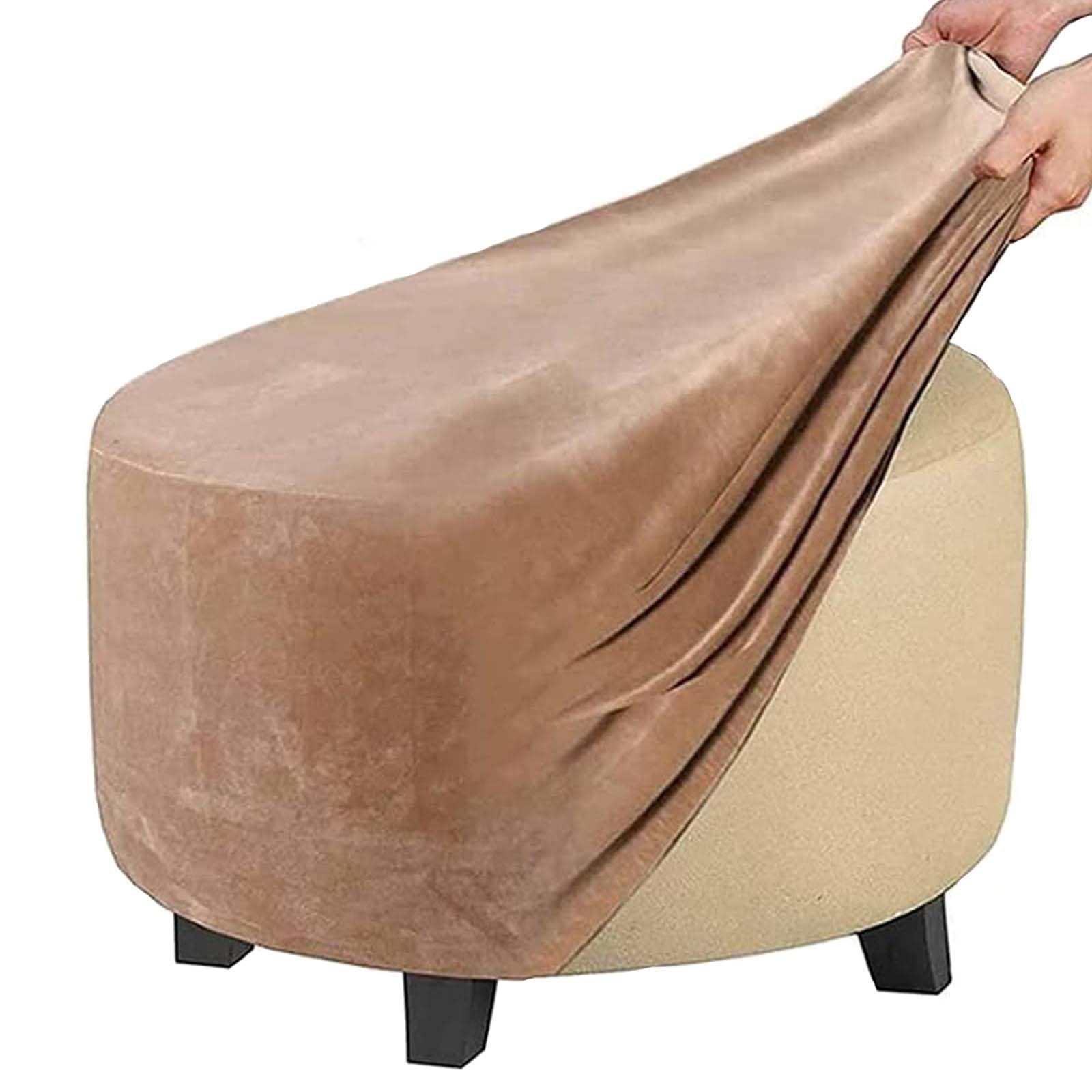 Velvet Stretch Ottoman Slipcover Round, Footstool Protector Covers Ottoman Covers with Elastic Bottom Washable Storage Stool Furniture Protector for