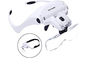 YOCTOSUN Head Mount Magnifier with 2 Led Professional Jeweler's Loupe Light