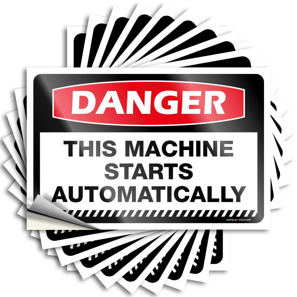 Funny Sticker Holiday Easy Apply | Danger This Machine Starts Automatically Cute Hard Peel and Stick(8X12CM)