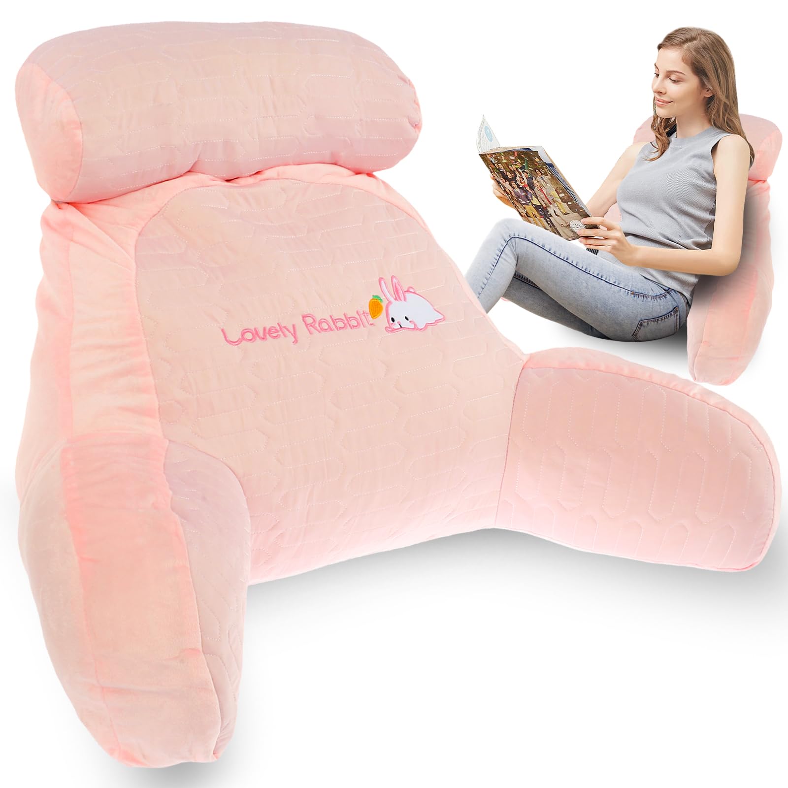 Rhaiqbvc Latex Bunny Reading Pillow For Bed Comfortable Reading Cushion Back Support With Arm Multifunctional Detachable Backrest Pillow Washable Support Rest Pillow For Reading Relaxing Watching Tv