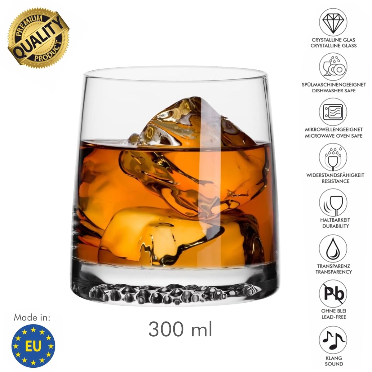 Whisky Set Dekanter 950 ml + 6 Stück Whiskygläser 300 ml - Whiskey Karaffe - Geschenk für Mann - Glaeser Geschenkset - Glaskaraffe Alkohol