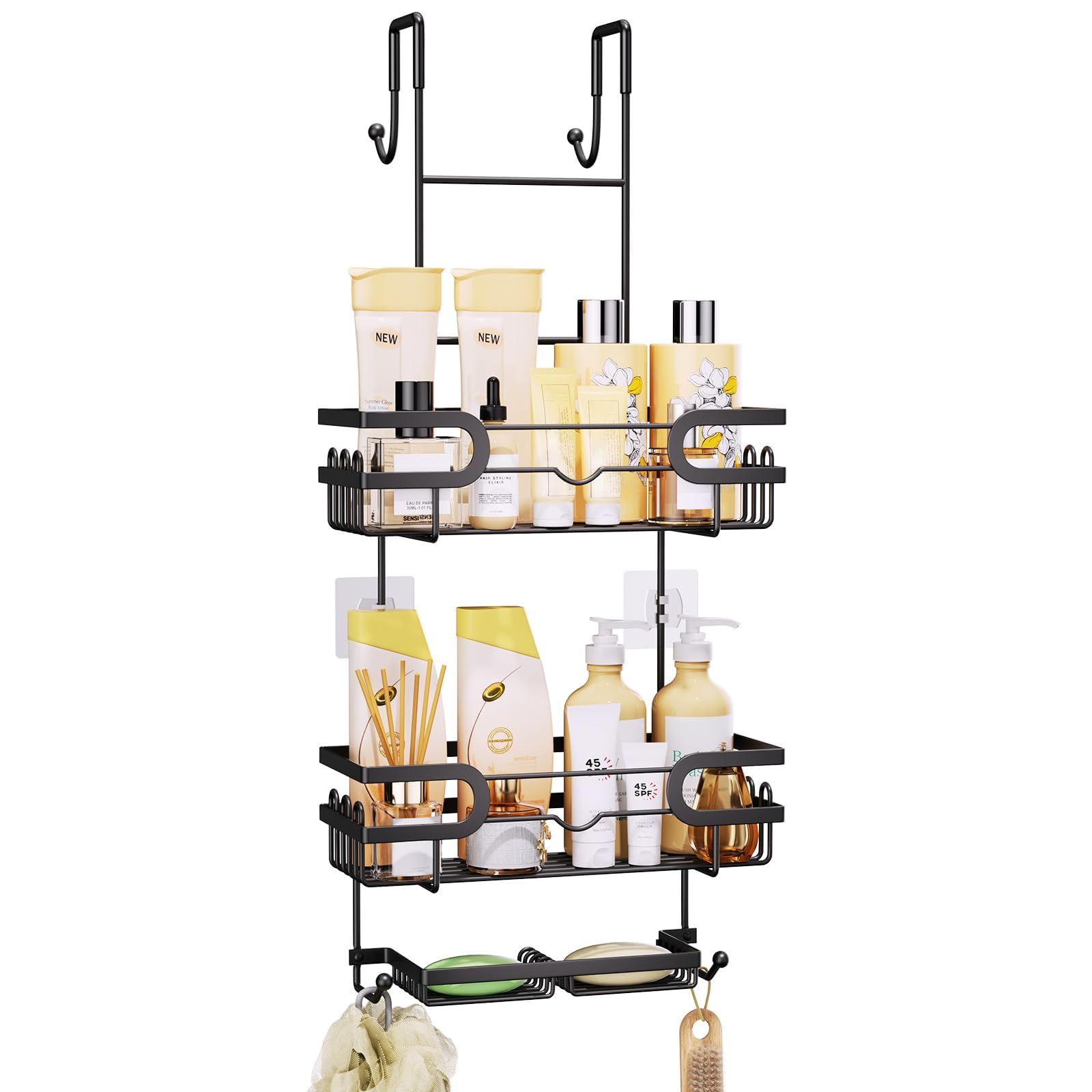 SWTYMIKI Over the Door Shower Caddy Hanging with Double Soap Holder Hanging Shower Organizer with 16 Hooks No