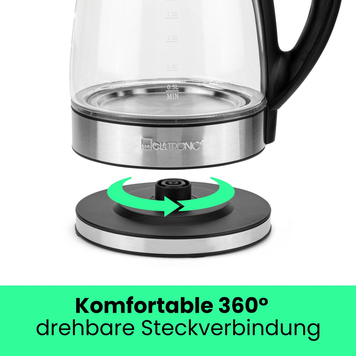 GOURMETmaxx Glazen waterkoker, 1,7 liter inhoudindicator voor nauwkeurig meten en energie besparen, draadloos 360° bedieningscomfort | 2200 watt, ledverlichting [mat glas/wit