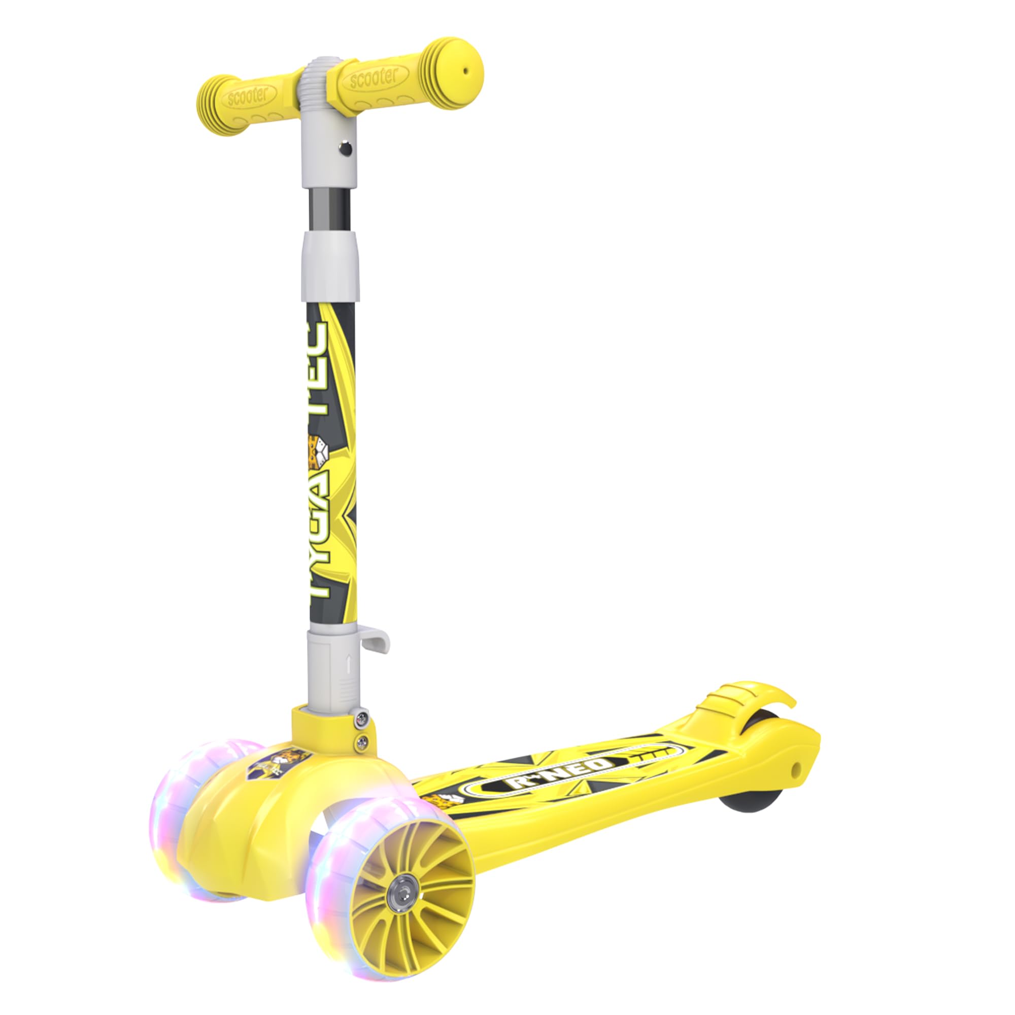Tygatec 3 Wheel Kids Scooter for Year 5 to 14, LED Magic Wheels, Smart Kick Scooter with Fold-able & Height Adjustable Handle for Baby Boys and Girls with Foot Brakes (Yellow)