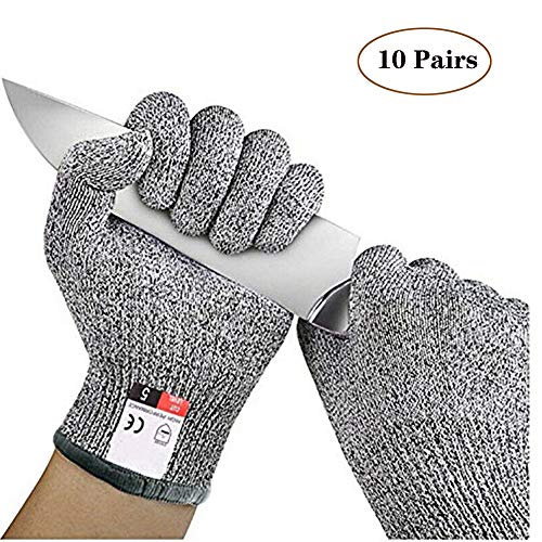 ZYJFP Guanti da giardino10pairs, Guanti da Immersione antitaglio di Sicurezza HPPE Livello 5 antitaglio,L