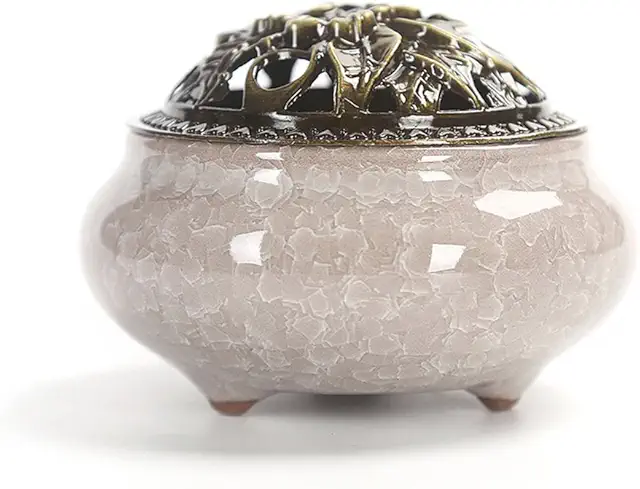 Bruciatore per Incenso in Ceramica Portatile con Bastone in Ottone - Decorazione Yoga e Ufficio