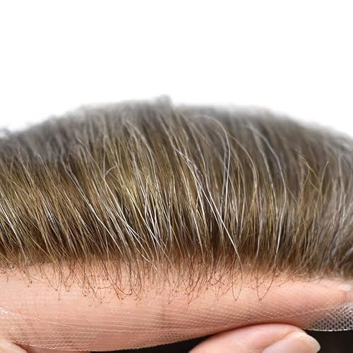 Miniatura 3 de Toupee - Sistema de reemplazo de piezas de cabello para hombre, encaje francés, unidades de cabello para hombre, nudos blanqueados, línea capilar