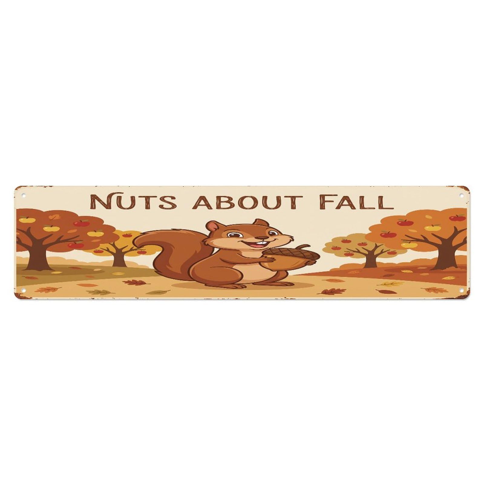 Vintage Squirrel Farm Scene Nuts About Fall Metal Tin Sign