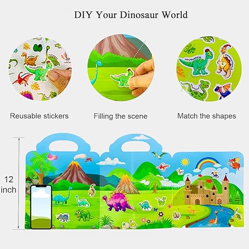 Miniatura 4 de Libro de calcomanías reutilizables para niños de 2 a 4 años, calcomanías de dinosaurio, juguetes educativos de aprendizaje, calcomanías de viaje,