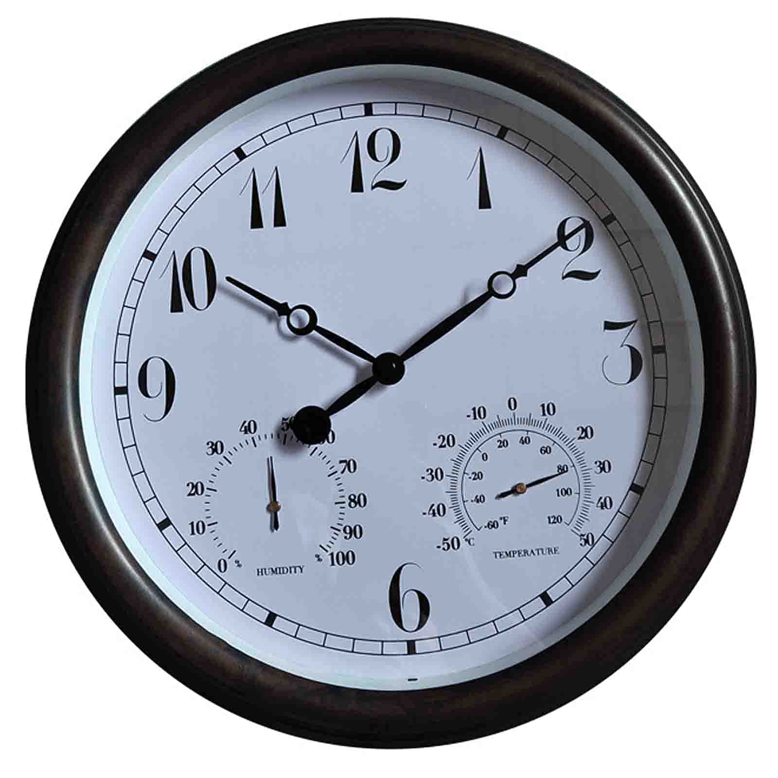 MYUYEE Large Outdoor Clock with Thermometer and Hygrometer Display 15 Inch Metal Quartz Wall Clock Silent Garden Metal Clock for Patio Pool Fen Porch