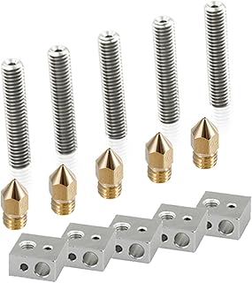 15pc/set 1.75mm Throat Tube+0.4mm Extruder Nozzle Print Heads+Heater Blocks Hotend Compatible With MK8 Makerbot Anet A8 A6 3d Printer (Size : 40mm for A6)