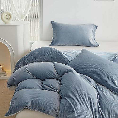 Miniatura 5 de ARYURBU Juego de edredón de franela tamaño Queen, 3 piezas, ultra suave, mullido, cálido, juego de cama gris de lujo para invierno con 2 fundas de