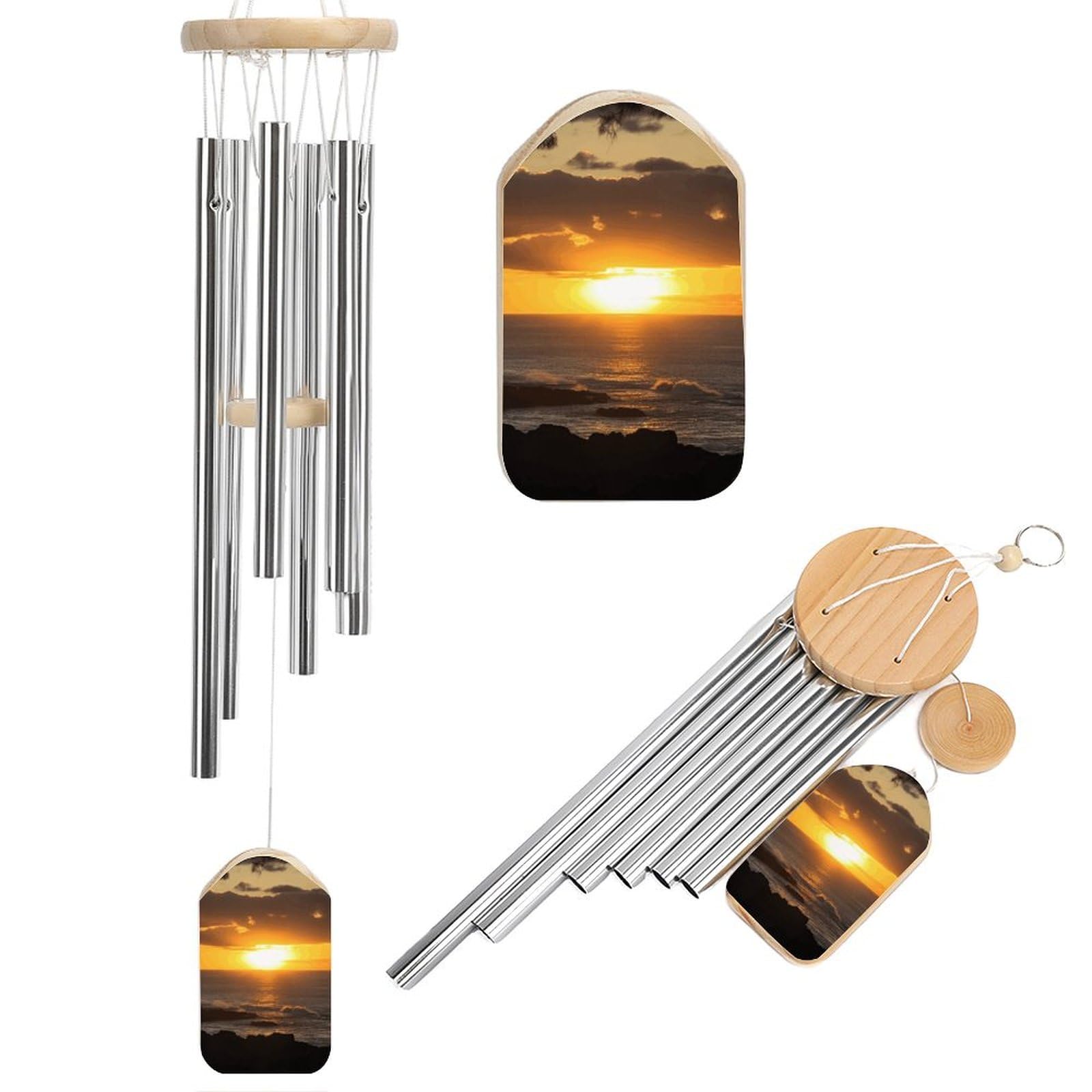 Outdoor Wind Chimes, Sunset Hawaii Beach Printed Wind Chimes,Simple Wind Chimes,Curtain Wind Chimes for Home Decoration
