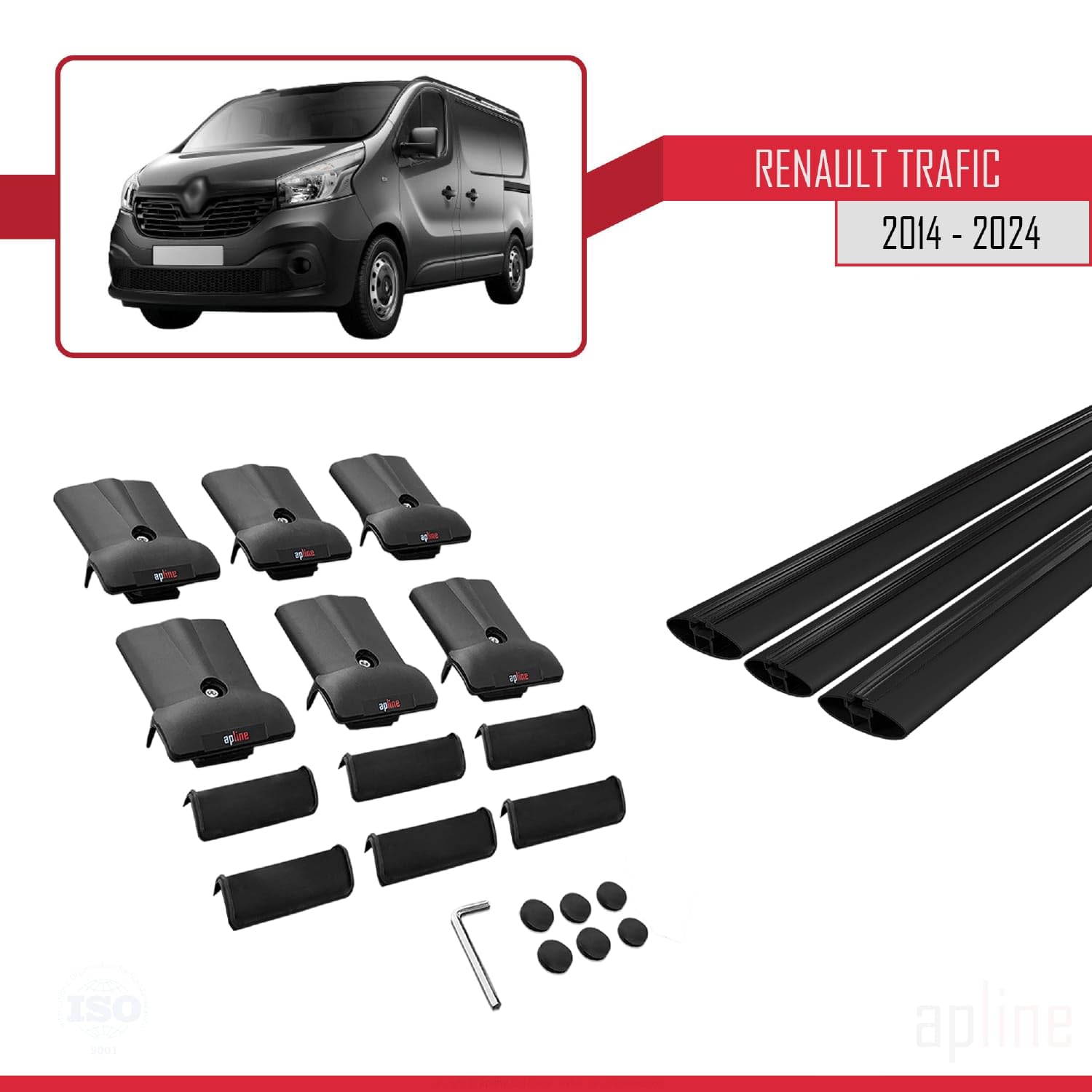 Compatibile con Renault Trafic 3 (X82) 2014-2026 Modello FLY Barre Tetto Portapacchi Auto Barre Portatutto Nero Alluminio 3 Barre