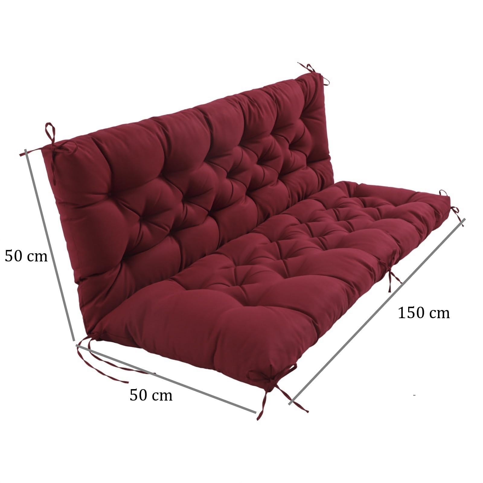 EBETA Cuscino per panca da giardino Cuscino seduta e schienale da esterno per panca panchina altalena da giardino (Rosso vino, 150 x 50 x 50 cm)
