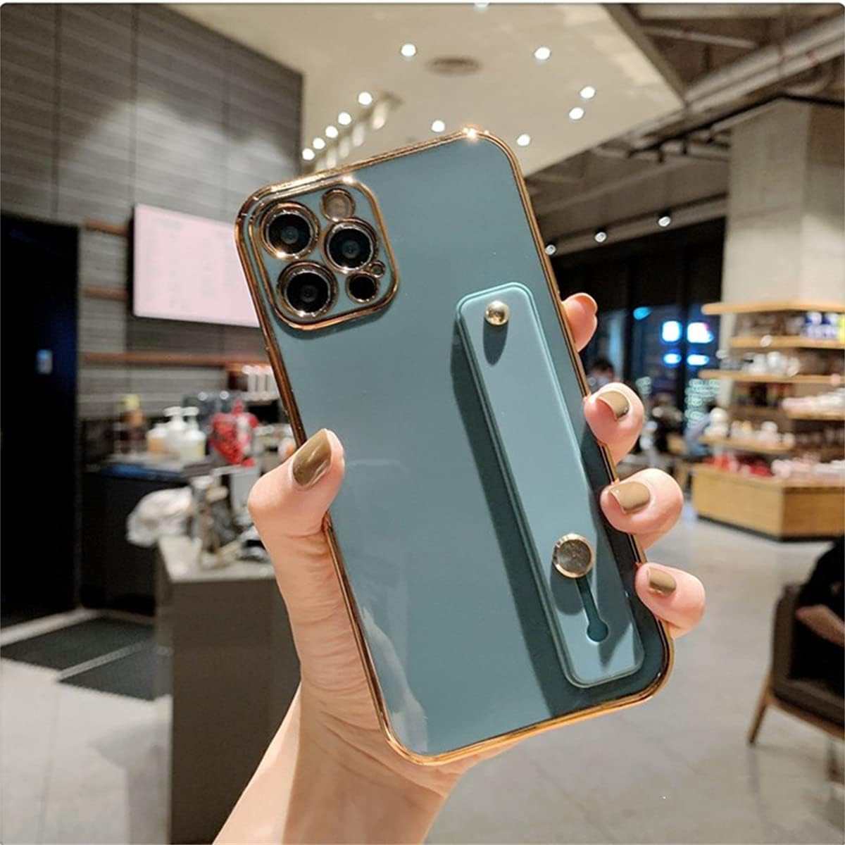 EYZUTAK Case for iPhone 7 Plus iPhone 8 Plus, Soft Silicone TPU Slim Case Electroplated Case Shockproof Phone Case with Wristband Kickstand Phone Loop Finger Holder Strap-Gray