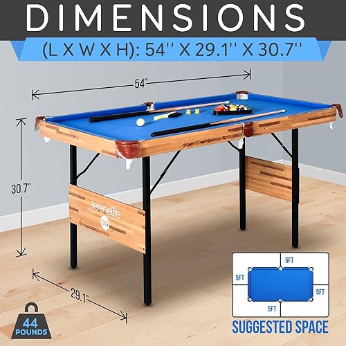 Miniatura 5 de SereneLife Mesa de billar plegable de 4.5 pies, mesa de billar plegable portátil de 55 pulgadas para niños y adultos con accesorios, juegos de