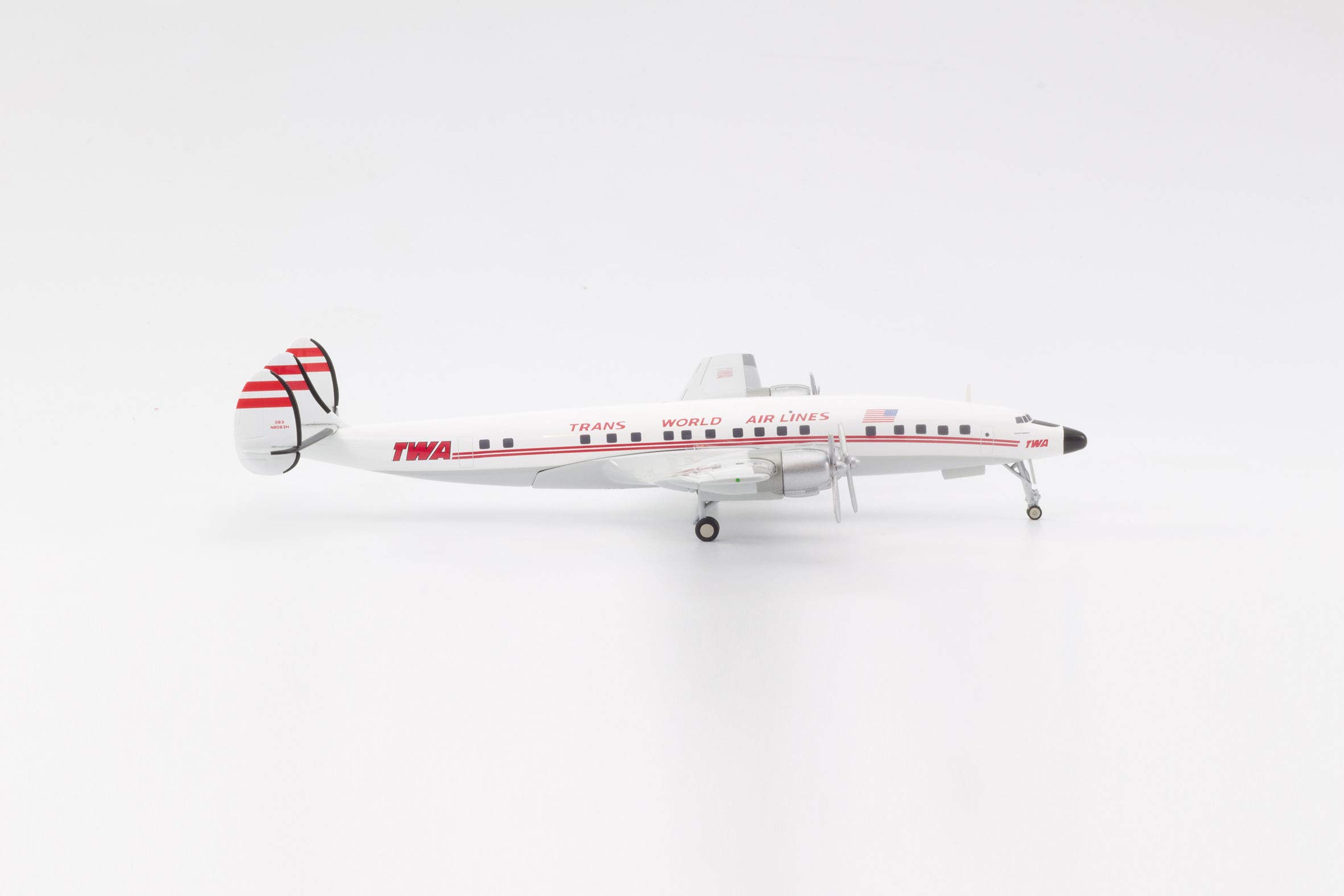 Herpa model samolotu TWA - Trans World Airlines Lockheed L-1649A Jetstream, skala 1/200, model, egzemplarz kolekcjonerski, bez podstawki, figurka metalowa