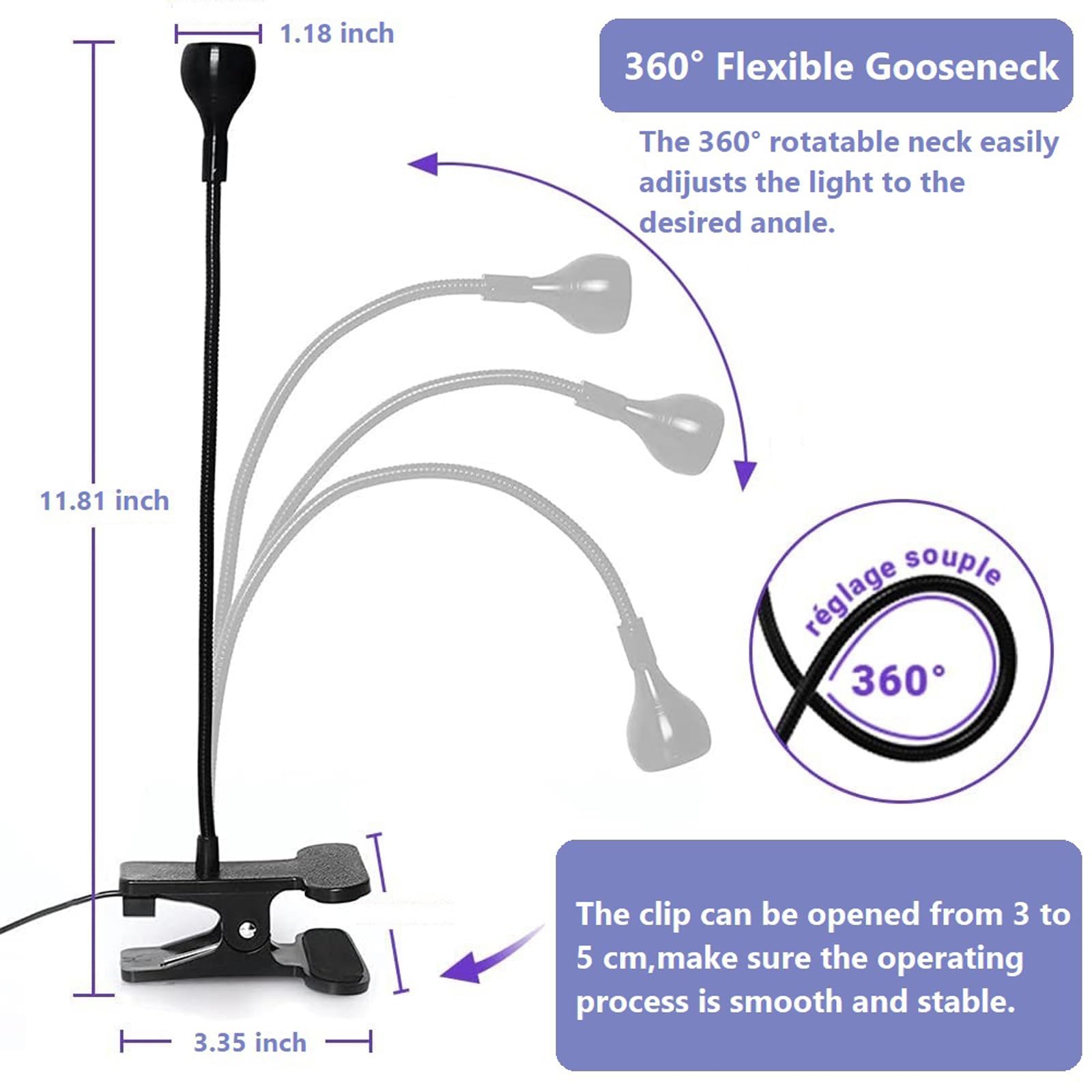 Lampe UV Sèche Ongles, Lampe LED Ongle Mini Gooseneck Lamp UV avec Clip, pour le Durcissement de la Résine
