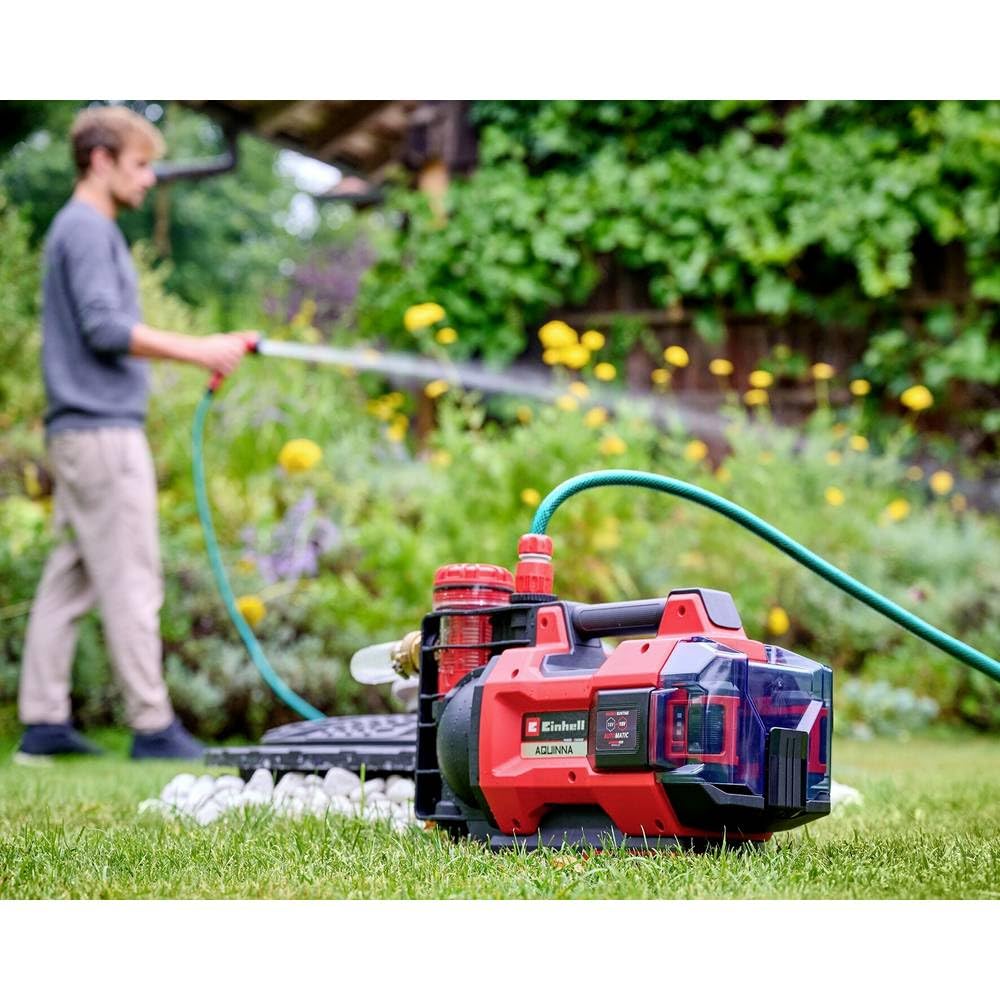 Einhell AQUINNA 18/30 F LED AUTOMATIC Power X-Change akumulatorowa pompa nawadniająca (18 V, maks. 3000 l/h, wysokość tłoczenia maks. 28 m, ciemna automatyczna, 2 gniazda na baterie, bez baterii)