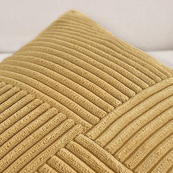 Image of Guffaw Corduroy Pillow Covers Boho Decorative Spliced Throw Pillow Covers Soft Solid Couch Pillowcases Cross Patchwork Cushion Covers for Living Room Bed Sofa 16x16 inch (3, Light Brown)