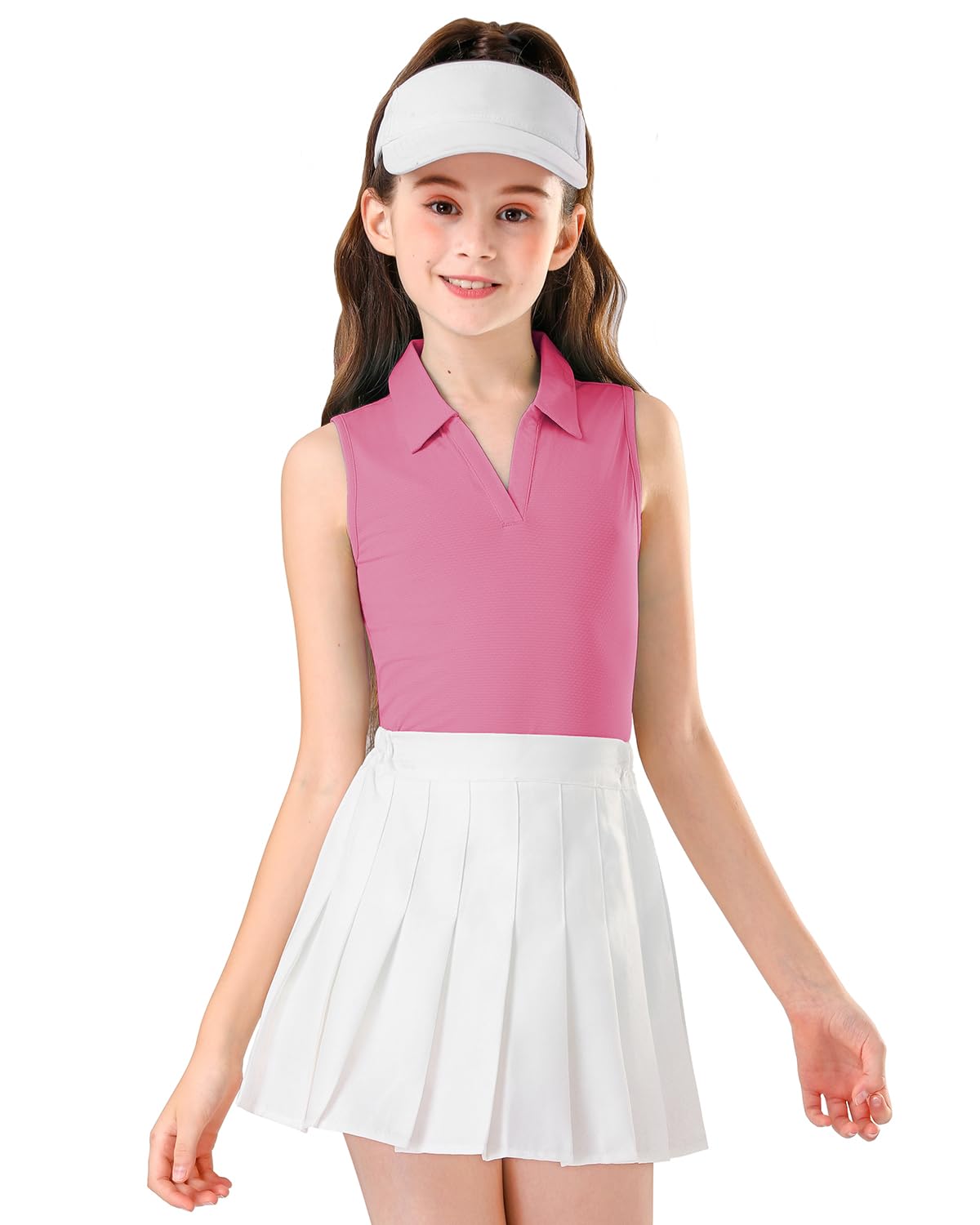 Soneven Girls Sleeveless Polo Shirts Button UP Golf Tennis T-Shirts with Collared Quick Dry Tank Tops for 4-14 Years