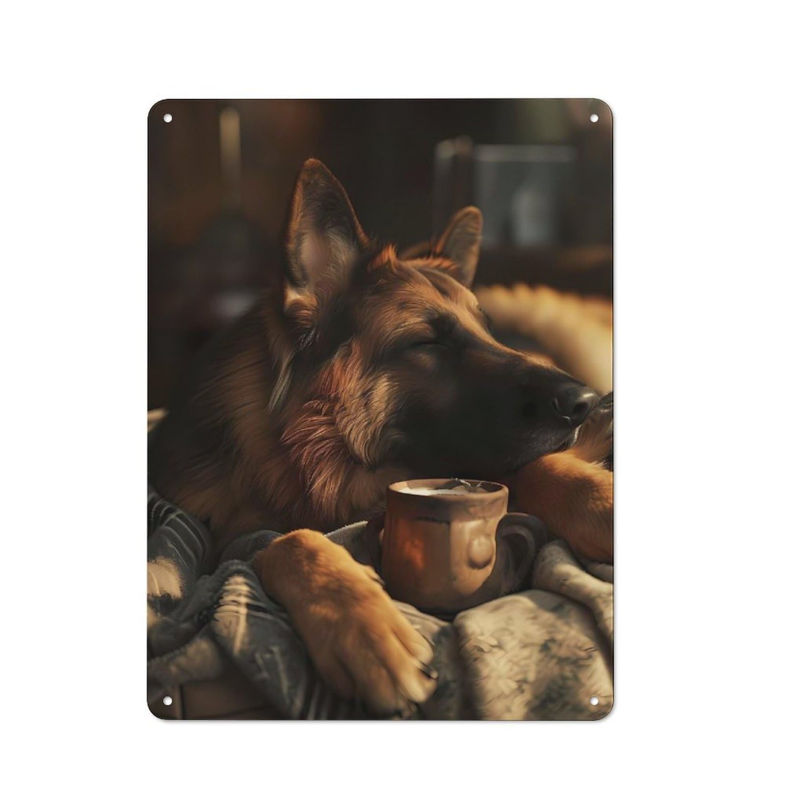 German Shepherd Coffee Modern Vintage Metal Wall Decor 40x30cm, Office Metal Sign for Office, Study, Studio Or Hallway
