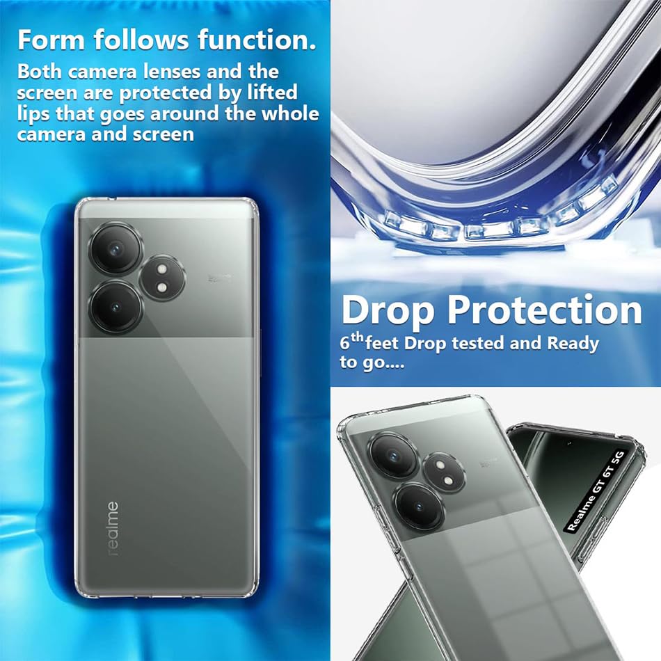Image of Fashionury Crystal Clear Case for Realme GT 6T 5G | Yellowing Resistance | Transparent TPU Silicone | Raised Camera Lips | Slim Transparent Cover