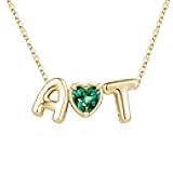 Heart Initial Birthstone Necklace for Women Girls - 14K-Gold-Plated Two Initial Birthstone Necklace Personalized Necklaces Jewelry Birthday Gifts for Women Girls Mom Sister Wife Best Friend