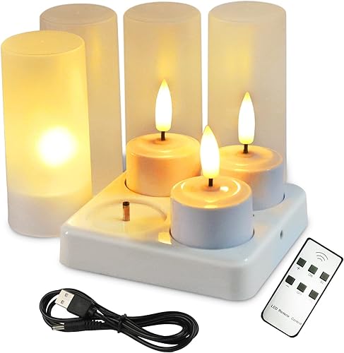 EuroFone Luz LED sin llama, 4 velas LED sin llama con control remoto, llama intermitente realista, ideal para fiestas, bodas, cumpleaños, vacaciones