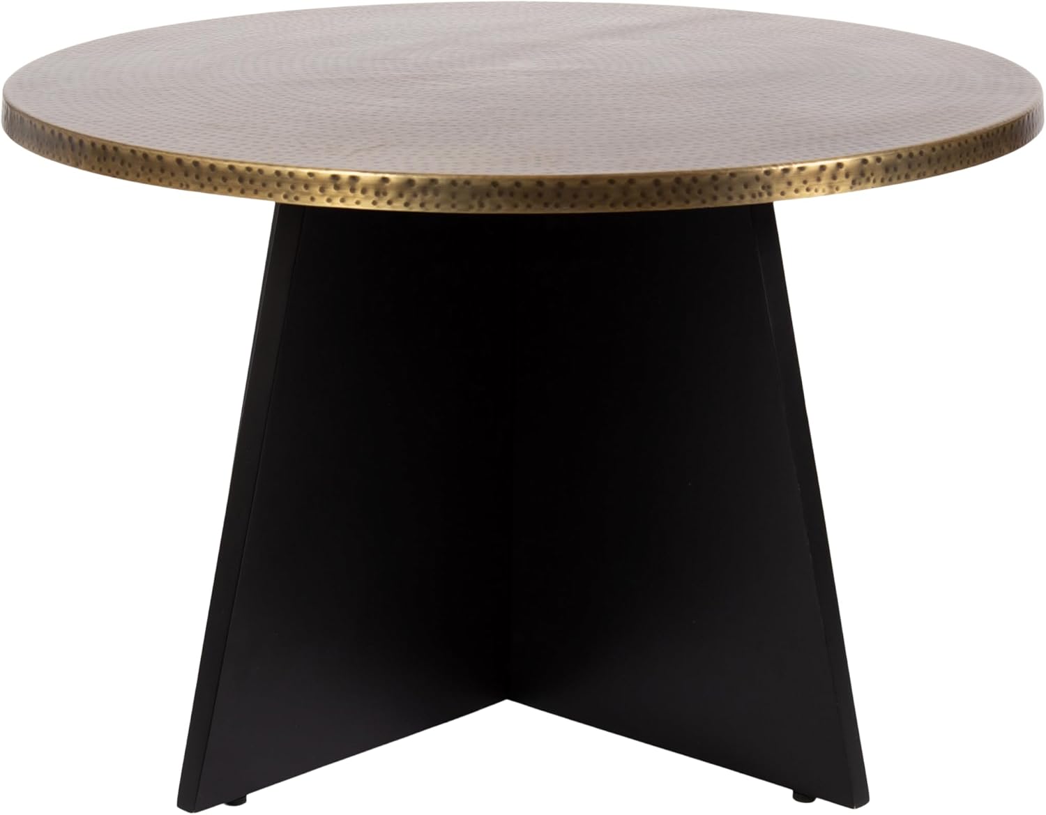 Kate and Laurel Batista Modern Round Hammered Metal Coffee Table, 28 x 28 x 18, Antique Brass and Black, Transitional Circle Living Room Table with Angled Mango Wood Base and Two-Tone Design