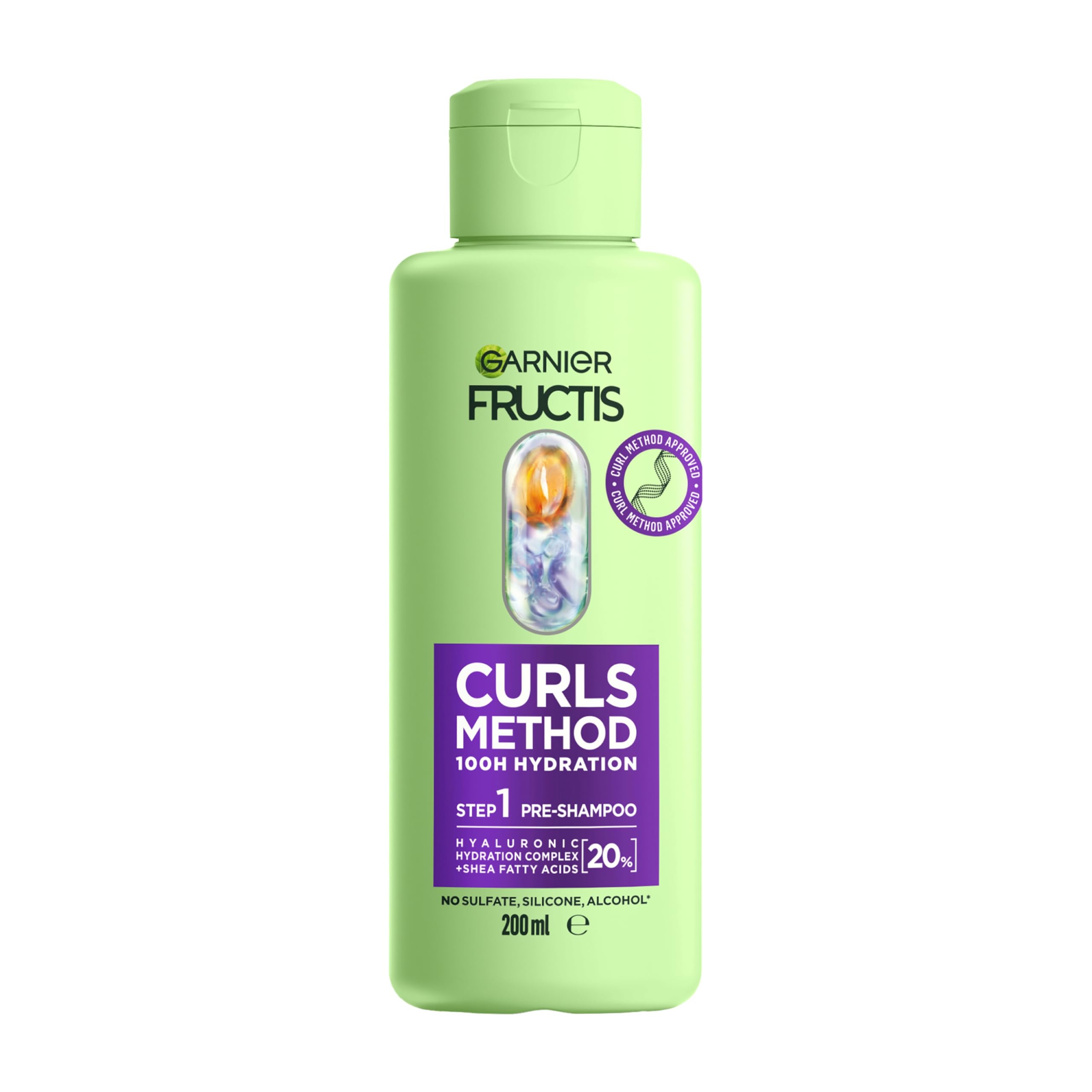 Garnier Fructis Curls Method Pre-Shampoo Treatment, for Wavy, Curly & Coily Hair, Detangles & Preps Hair for Wash, Enriched with Hyaluronic Acid & Shea Butter, No Silicones, 200ml