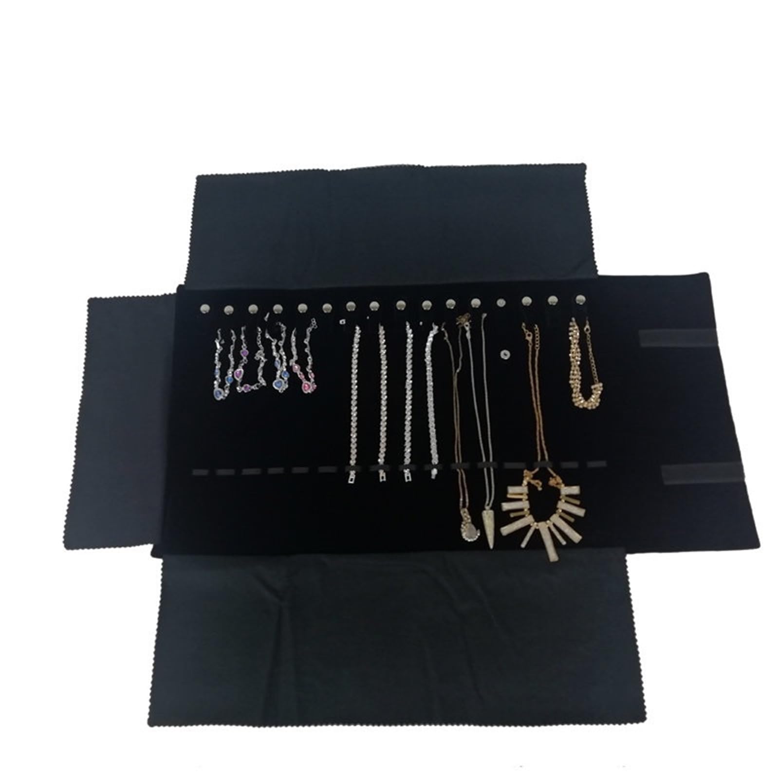 Podróżna kosmetyczka na biżuterię, Torba na rolkę do przechowywania biżuterii Aksamitny organizer Czarny Szary(Necklace Roll Bag 2)