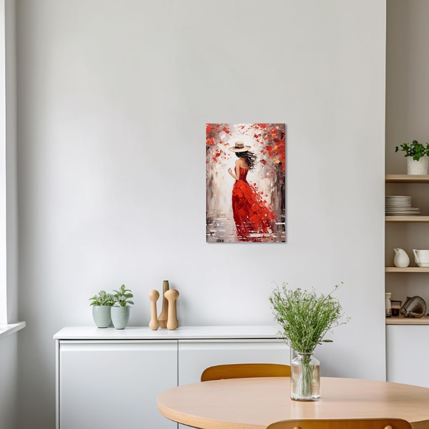 ZXHYWYM Abstract Girl Painting Prints Woman in Red Dress Canvas Pictures Elegant Artwork for Girls Room Bedroom Wall Decor Framed(Red, (12.00" x 18.00"))