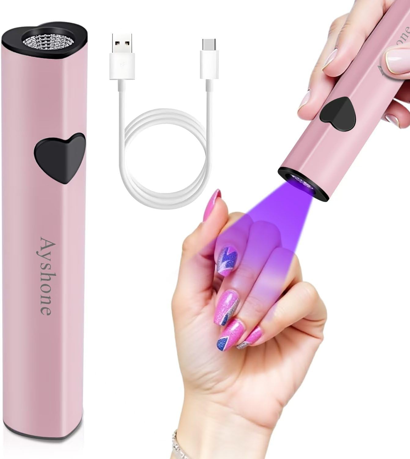 Handheld UV Light for Gel Nails,Cordless UV LED Nail Lamp for Curing Gel Polish,Rechargeable 8X-Faster USB Nail Dryer for Fast Curing (Pink)
