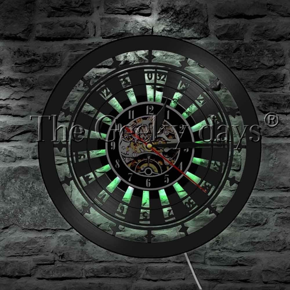xcvbxcvb Gambling Game Room Sign Game Roulette Vinyl Record Wall Clock Modern Design Home Decor Wall Watch Casino Game Lover Gift