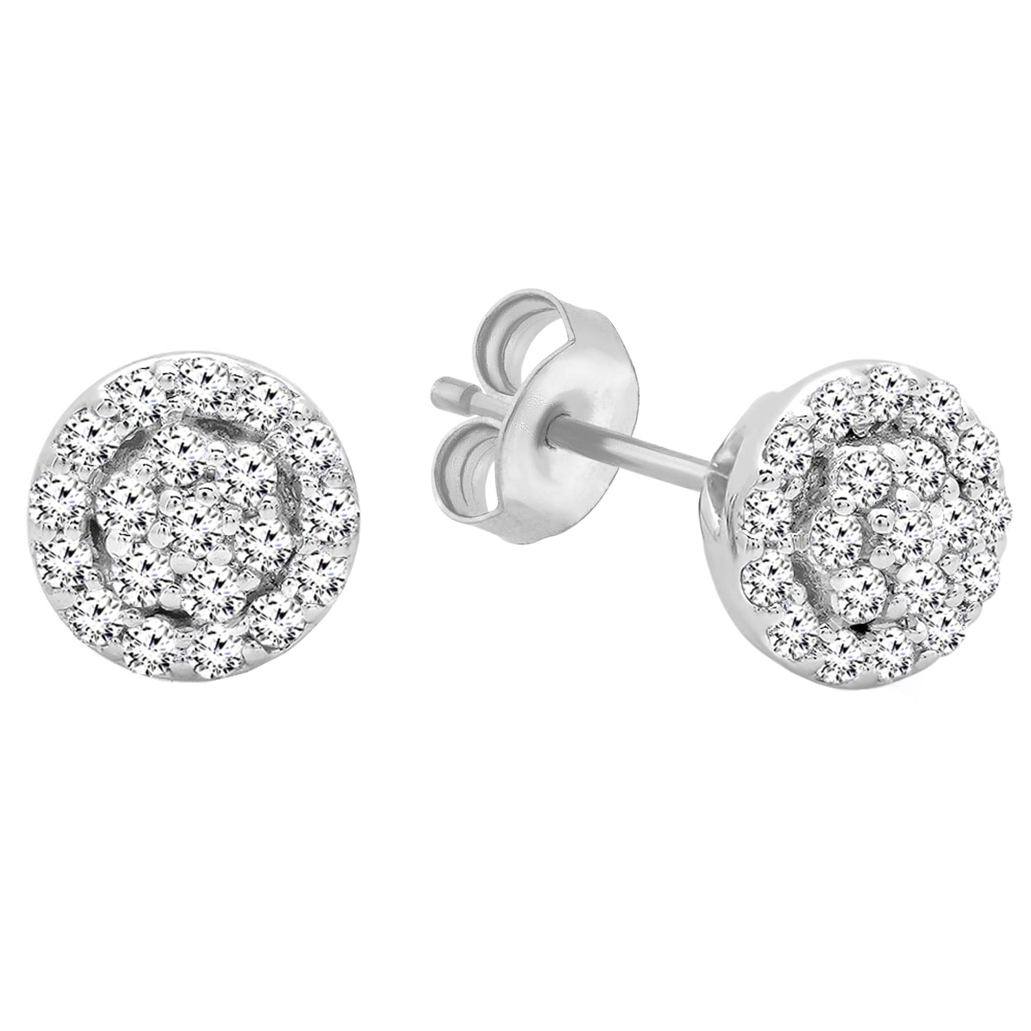 Dazzlingrock Collection 0.25 Cttw 10K Round White Diamond Womens Circle Cluster Stud Earrings, Solid White Gold