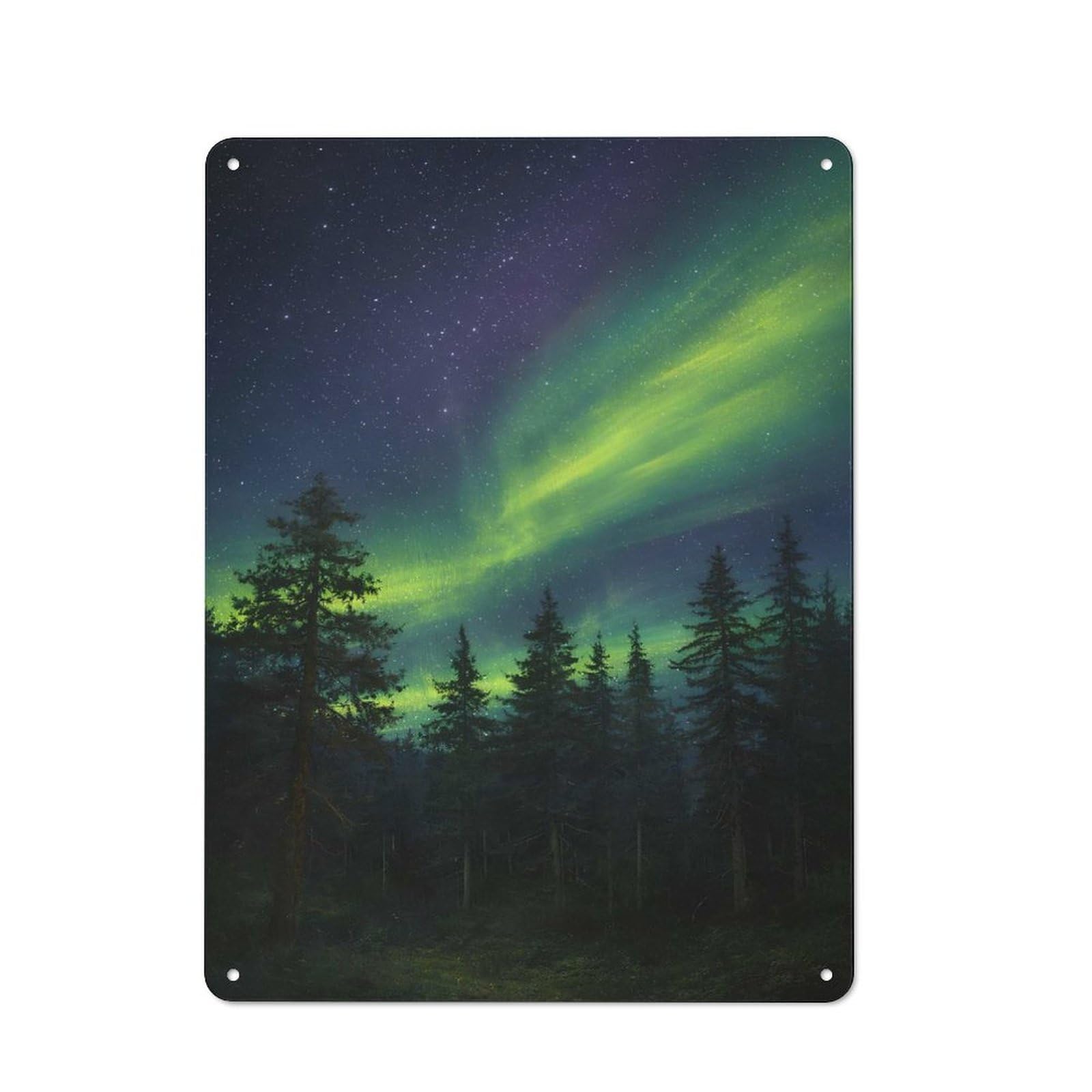 Junmoney Style-12 Tin Sign With Aurora Borealis Over A Forest Design 40X30cm, Understated Studio Wall Plaque For Hobby Room, Office, Lounge Or Living Room