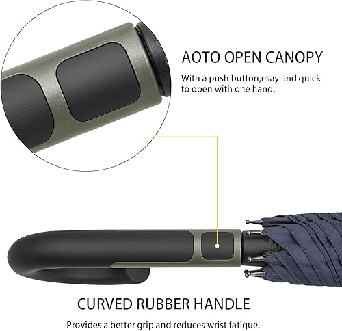 Miniatura 4 de Z ZAFFIRO Paraguas con asa, versiones clásicas y de protección UV, paraguas grande a prueba de viento, paraguas de golf de apertura automática para