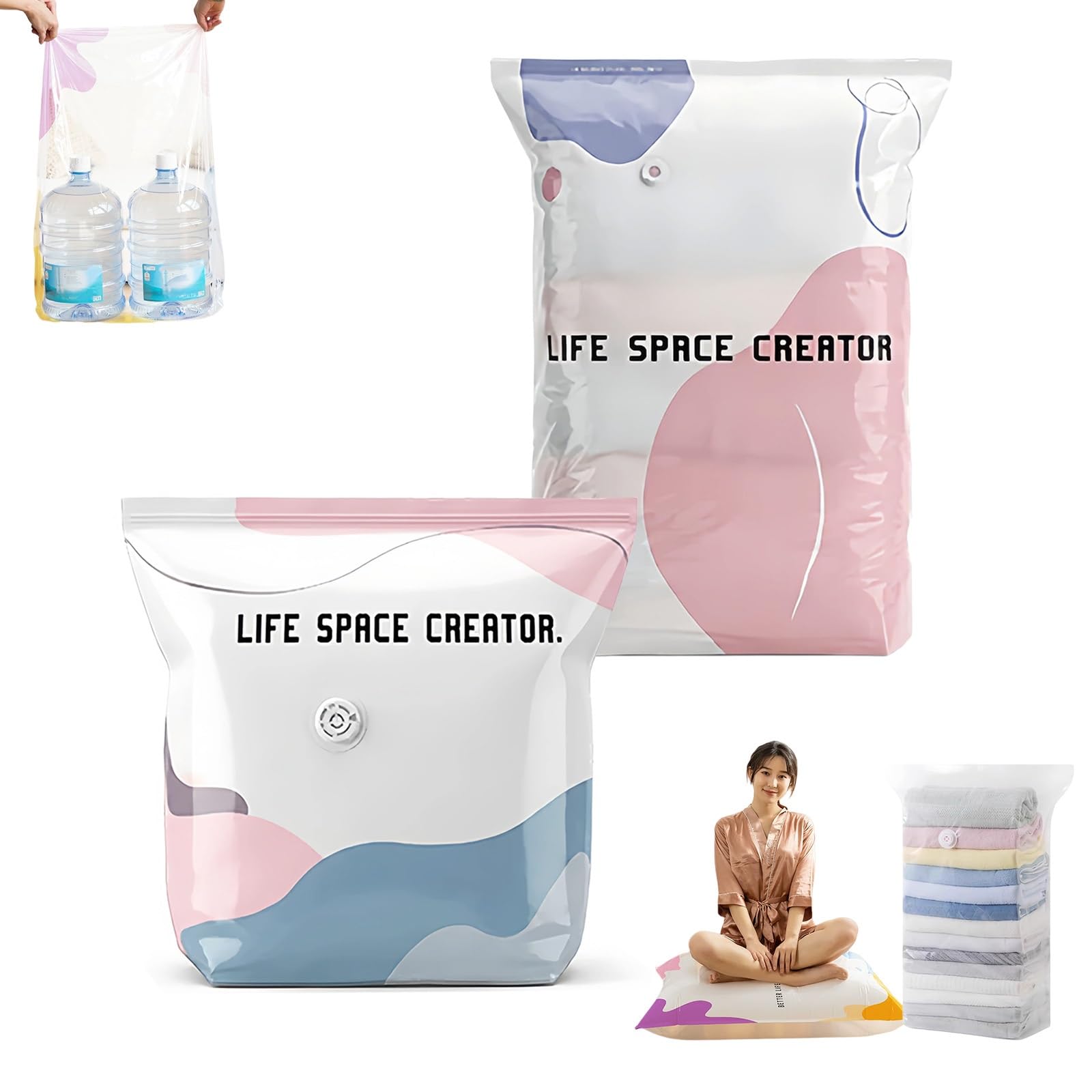 Thickened Better Life Space vacuum bag, reusable 3D vacuum storage bag without pump, waterproof vacuum bag clothing, seasonal storage effortless(M+L)