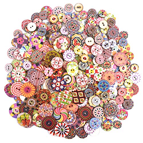 Skyzone 300 pièces Bouton Rond pour Enfants, boutons mercerie 2 Trous en bois pour Couture Artisanat Bricolage Ornement Fait à la Main(15 mm, 20 mm et 25 mm 100...