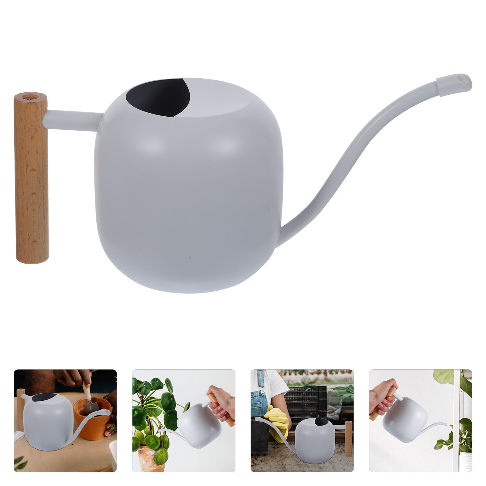 Yardwe Arrosoir à Long Bec en Acier Inoxydable Poignée en Bois 1,2l pour Plantes D'intérieur et Jardin, Étanche et Facile à Remplir