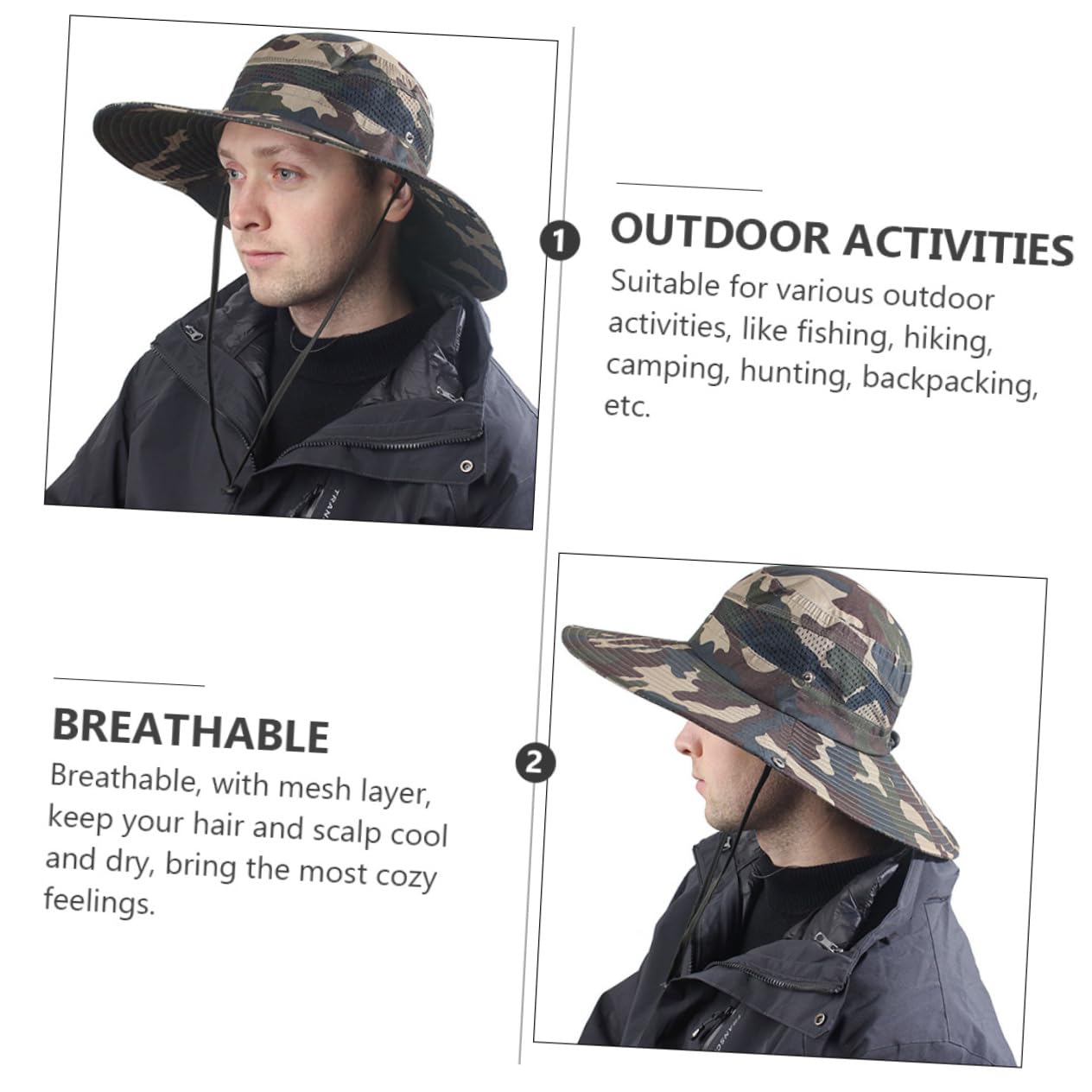 Toyvian 3piezas Sombrero De Camping Ajustable Unisex Protección Solar UV Gorro Transpirable para Senderismo Pesca y Caza Rápido Secado