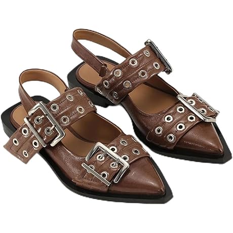 Women Buckle Ballet Flats Pointed Toe Slingback Casual Comfortable Ballerina Walking Flats