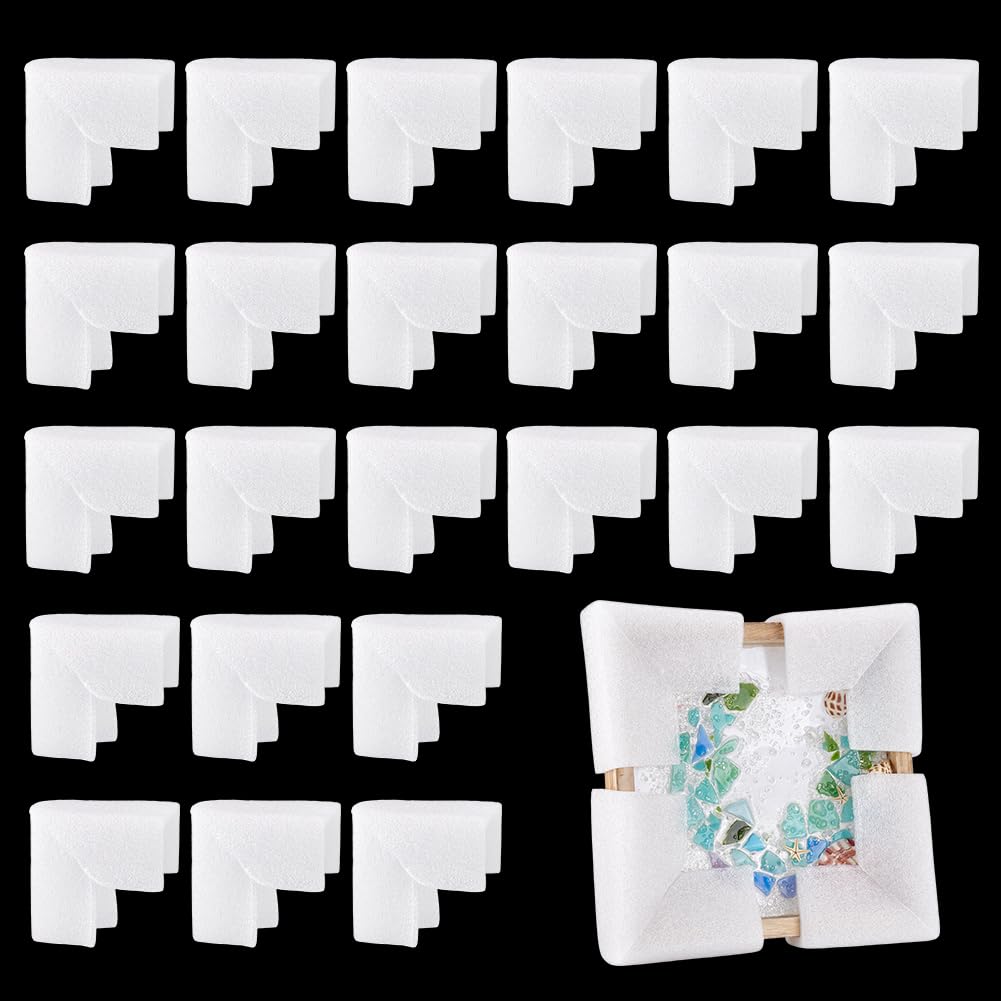 PH PandaHall 24pcs Foam Corner Protectors Edge Protection Corners, White Soft Furniture Corner and Edge Safety Bumpers for Pictures Frame Shipping Packaging Gift Wrapping, 4.2x3.7x1.9inch