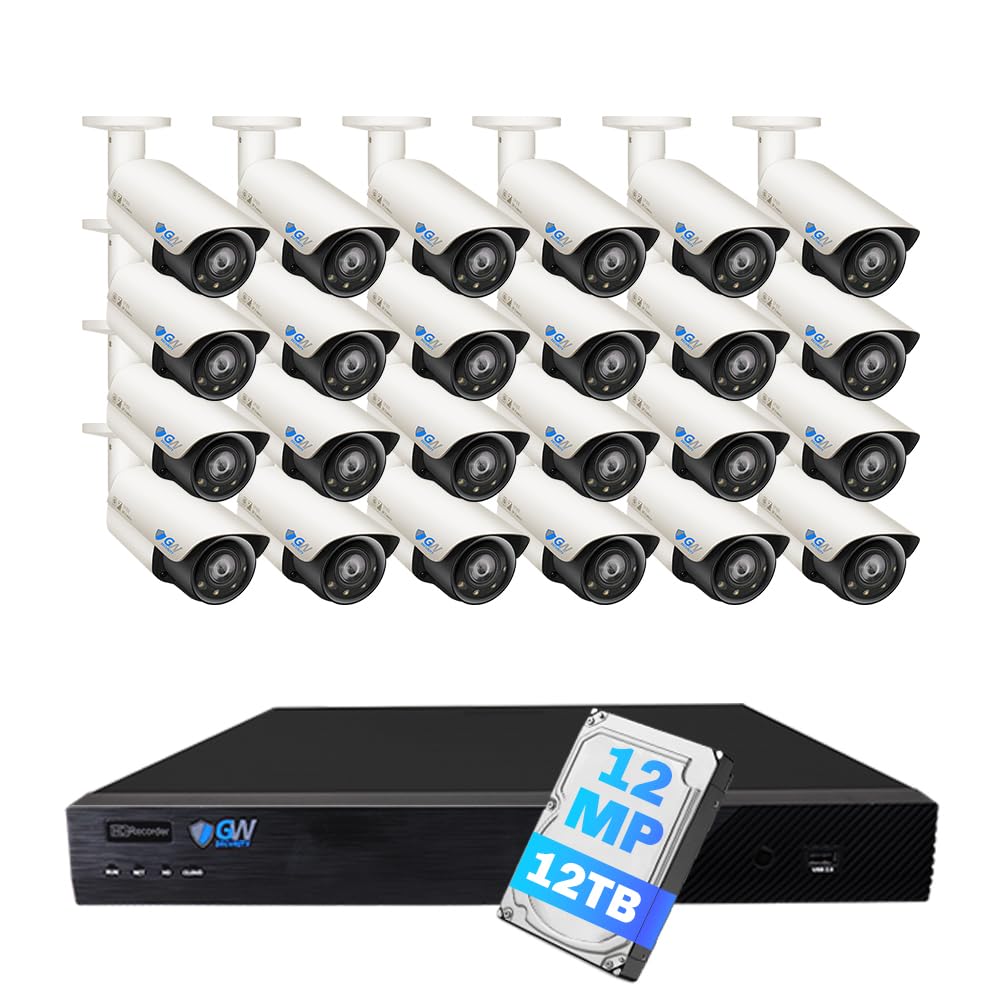 GW Security 32 Channel UltraHD 12MP 6K @ 30FPS Realtime 3X Motorized Zoom PoE Security Camera System with 24 x 12MP IP Two-Way Audio Full-Time Color